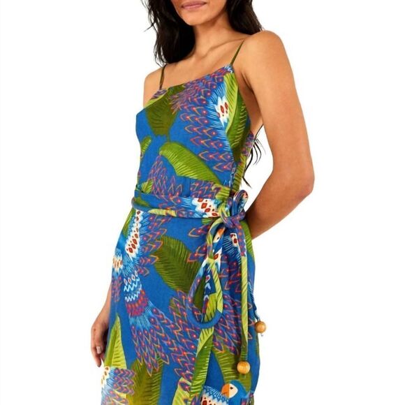 FARM Rio Dresses & Skirts - NWT FARM Rio Macaw Mini Dress Large Blue Green 100% Linen Tropical Nordstrom